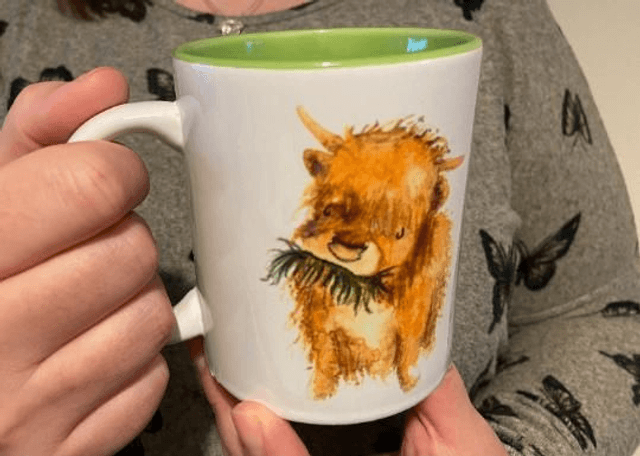 Highland Cow Watercolour Mug with Green Interior